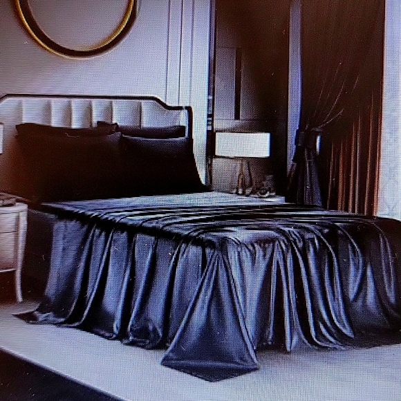 AiMay Bedding Aimay 6 Piece Black Satin Sheet Set Queen Deep Pocket